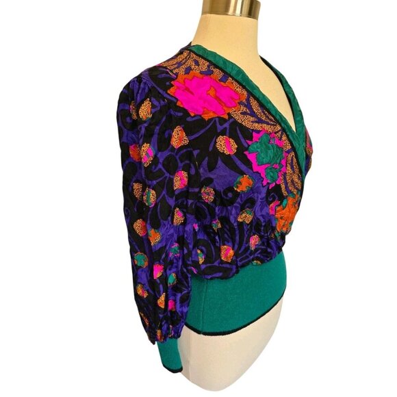 Womens 80s 90s Vintage Silk Faux Wrap Blouse Size 10 Umi Collection - Picture 6 of 6